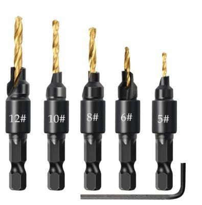 6 Pieces Countersink Woodworking Drill Bit Set for Screw Sizes