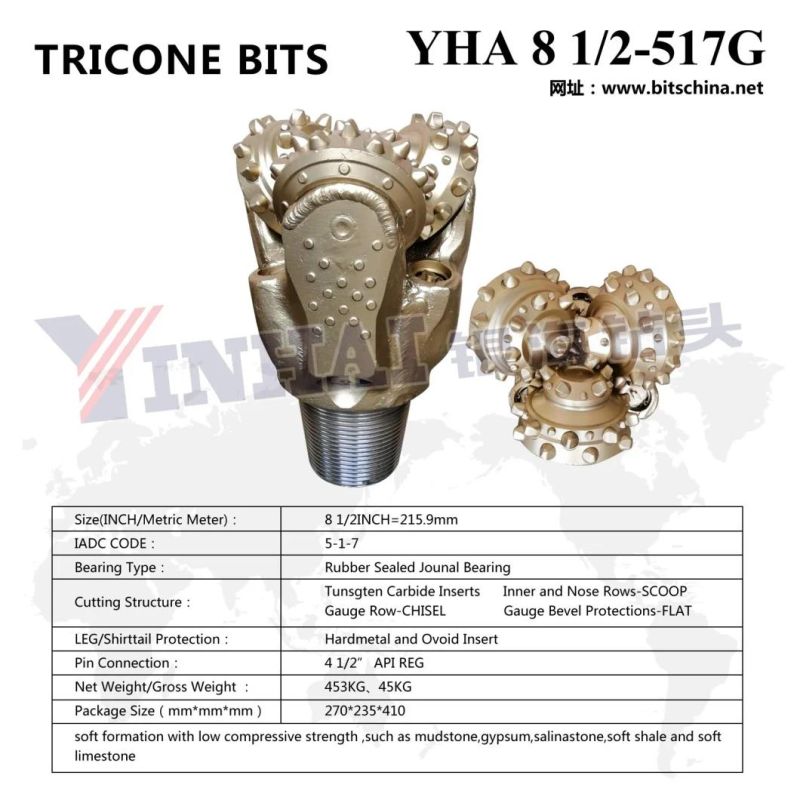 API Factory Supplies 8 1/2" IADC517 Tricone Bit for Rock Drilling