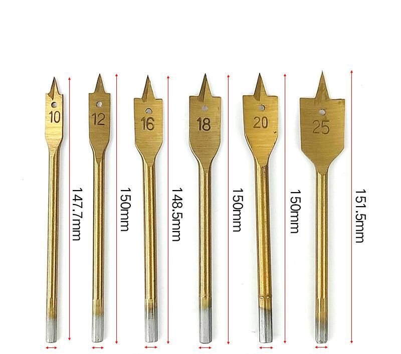Black Oxide Quick Change Hex Shank Tri-Point Flat Wood Spade Drill Bit with Contoured Spurs for Wood