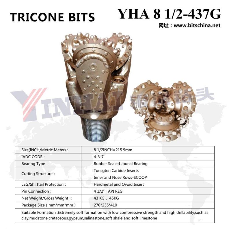 8 1/2 Inch IADC437/537/637 Carbide TCI Tricone Roller Cone Bit/Drill Bit for Water Well Drilling