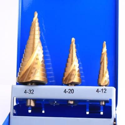 3PCS Spiral Flute HSS Titanium Coated Step Drill Bit