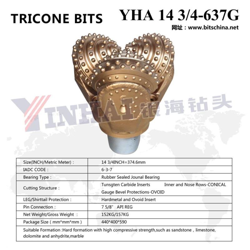 14 3/4" IADC637 TCI Tricone Hard Rock Bit for Water Well Drilling