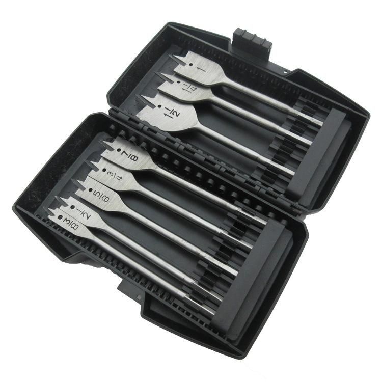 8PCS Flat Wood Spare Drilling Bit Set with Plastic Box Packing