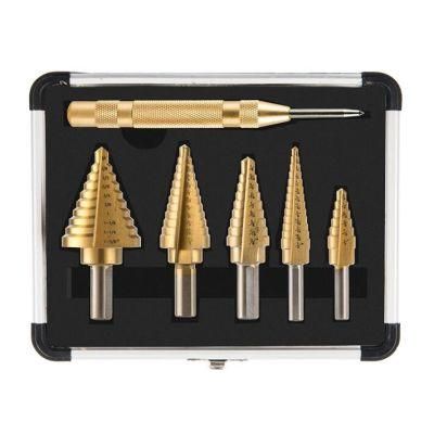 Co-Z HSS 5PCS Titanium Step Drill Bit Set with Automatic Center Punch