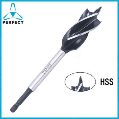 HSS Welded Head Hex Shank Wood Quad Auger Drill Bit