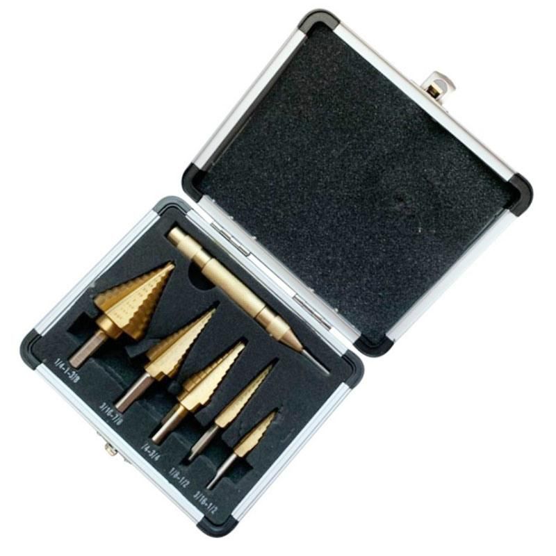 6PCS HSS Titanium Coated Step Drill Bit with Center Punch Drill Set Hole Cutter Drilling Tool Kit Set