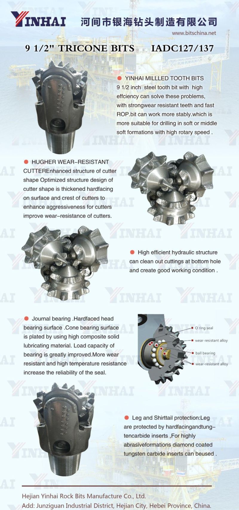 Milled Tooth Tricone Rock Bit 9 1/2" IADC137