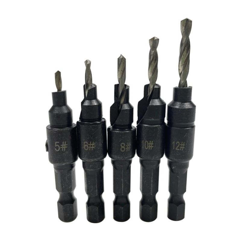 4/5PCS Countersink Drill Woodworking Drill Bit Set Drilling Pilot Holes for Screw Sizes #5 #6 #8 #10 #12 with a Wrench Tools Drill Bit