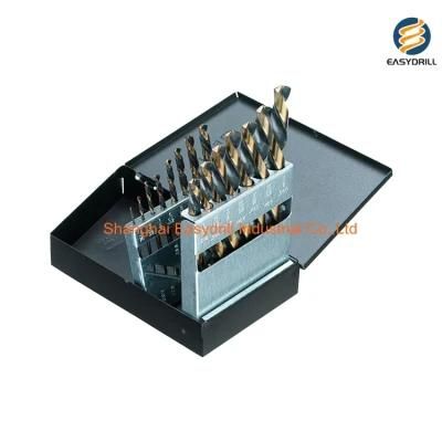 15PCS HSS Drills Black and Amber Finish HSS Left Hand Twist Drill Bits for Metal Drilling with Metal Box (SED-DBSL15-2)