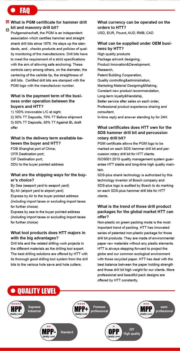 Pgm German Quality Tct Universal Hammer Drill Bit SDS-Plus for Concrete Stone Drilling
