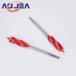 Quick Exchange Hex Shank Wood Four Flutes Quad Spurs Auger Drill Bit for Wood Cutting