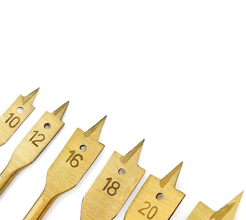 Titanium Coated Quick Change Hex Shank Tri-Point Flat Wood Spade Drill Bit with Cutting Groove
