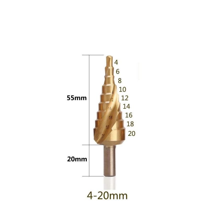 Industrial HSS Cobalt M42, M35, M2 Tin Coated Titanium Step Drill Bit with Straight/Spiral Flute for Drilling Wood, Stainless Steel, Metal, Copper, Plastic