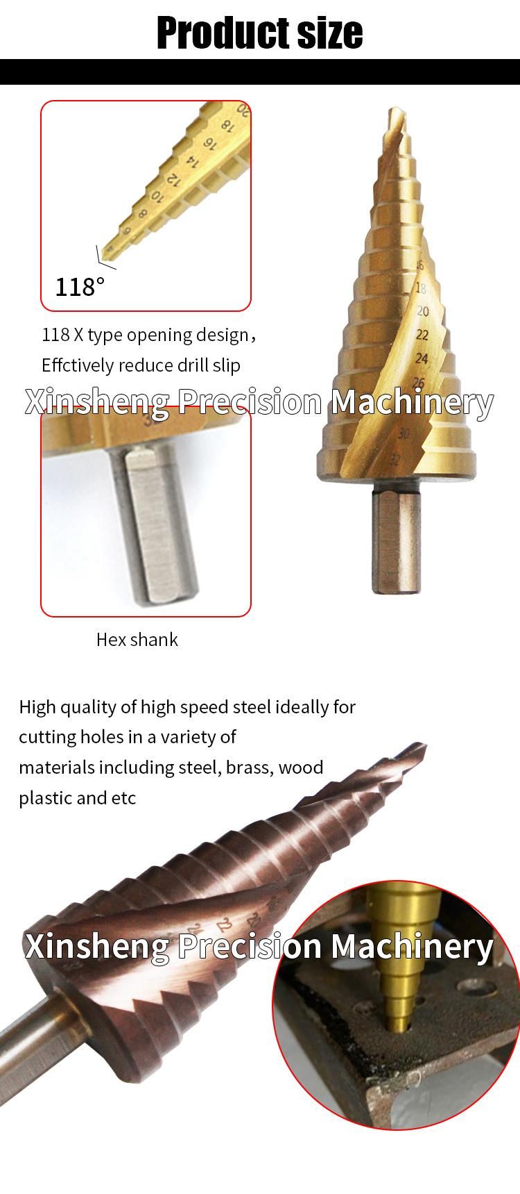 Titanium Coated Spiral Slot Hexagon Shank Pagoda Drill Step Drill Bit High Speed Steel Reaming Drill Hole Spiral Gro