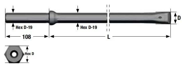 H19 Drill Rod 800mm Length with Shank 19 X 108 mm (3/4" X 4 1/4")