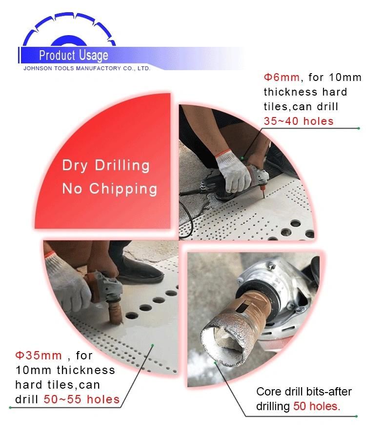 Dry Use M14 Thread Vacuum Brazed Diamond Core Drill Bits Kit for Tile, Ceramic, Porcelain
