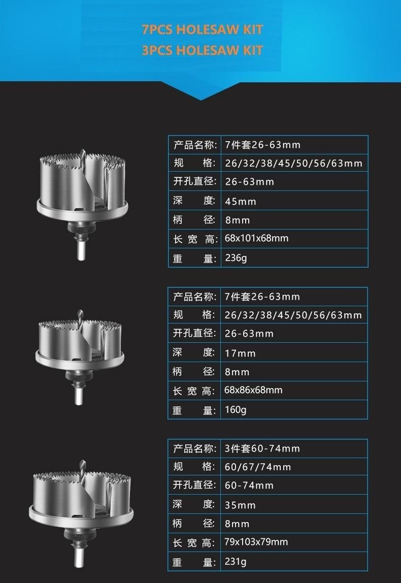 7PCS High Carbon Steel Wood Hole Saw Kit (SED-WHS-S7)