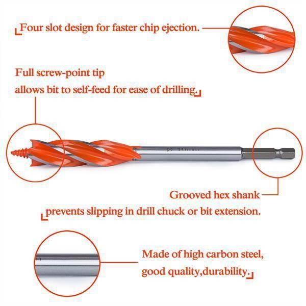 1 Set of 8 Four-Slot Four-Edged Branch Drill Hole Opener Wood Reaming Drill Bit Woodworking Hole Opener