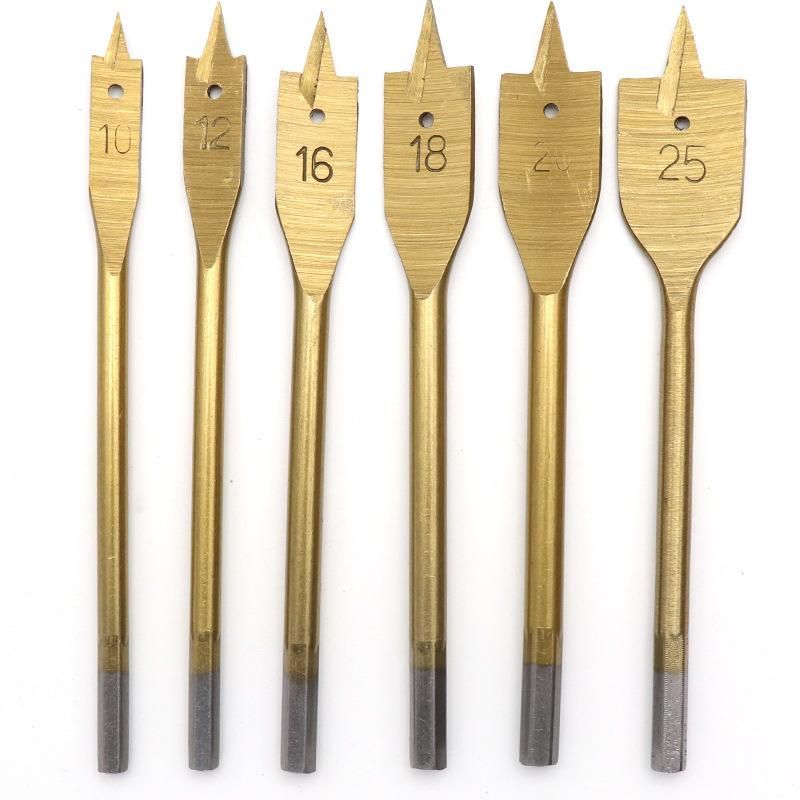 Black Oxide Quick Change Hex Shank Tri-Point Flat Wood Spade Drill Bit with Contoured Spurs for Wood