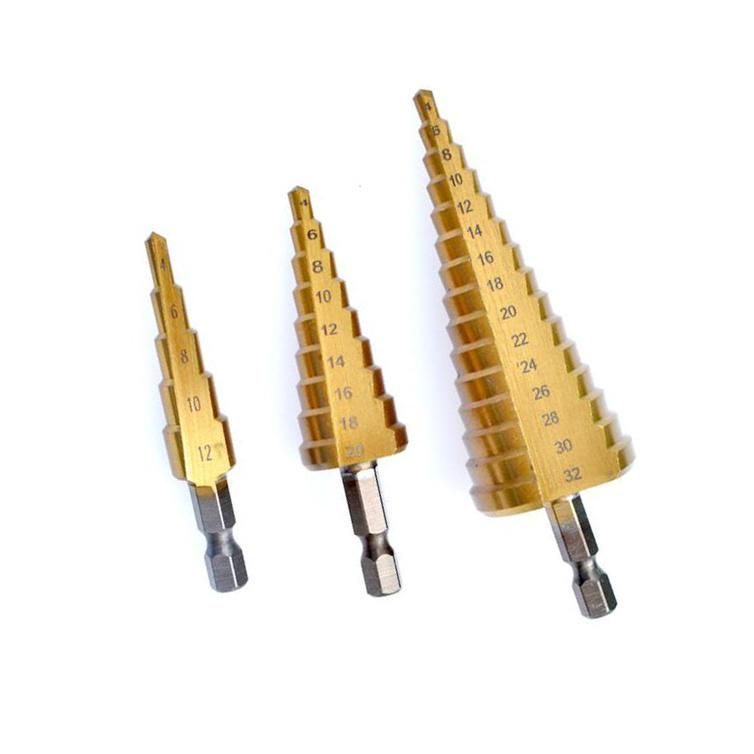 3 Pieces Set HSS Straight Flute Step Drill Bits
