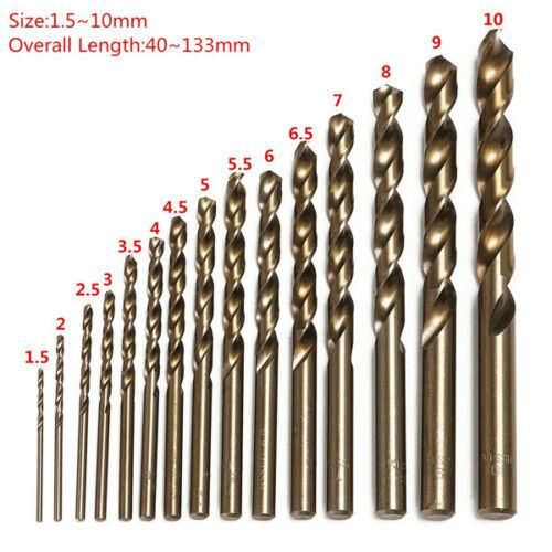 15 X 1, 5 - 10mm HSS-Co 5% M35 Helical Cobalt Bits for Stainless Steel.