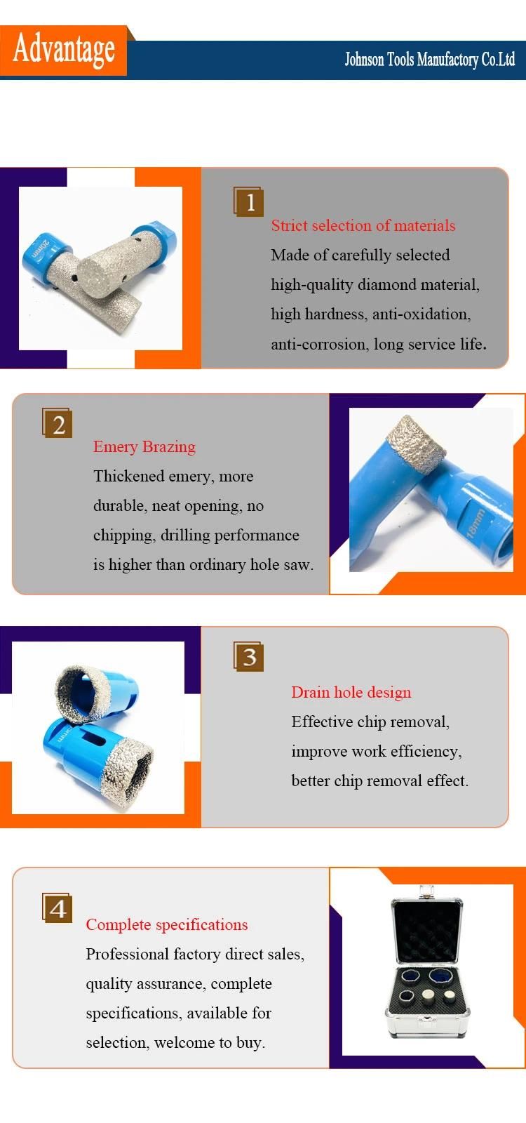 Best Kit 4PCS Vacuum Brazed Diamond Drill Bit with 1PC Grinding Rod for Porcelain Tile