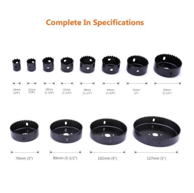 Hole Saw Kit, Full Set in Case with Mandrels, Hex Key and Install Plate for Soft Wood, PVC Board and Plastic Plate Drilling, Harden