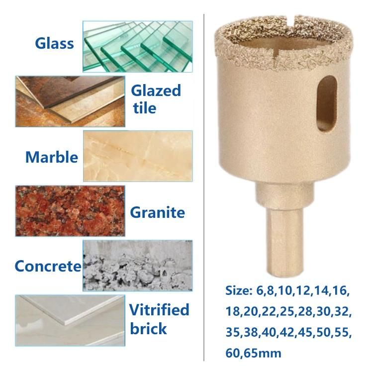 Brazing Hard-Solder Diamond Hole Saw Glass Marble Granite Concrete Vitrified Brick Core Drill Bits 6-65mm