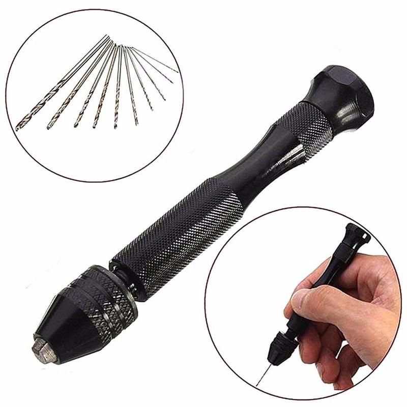 Mini Hand Tools Aluminum Hand Drill with Keyless Chuck +10X High Speed Steel Twist Drills Rotary Tools Wood Drilling