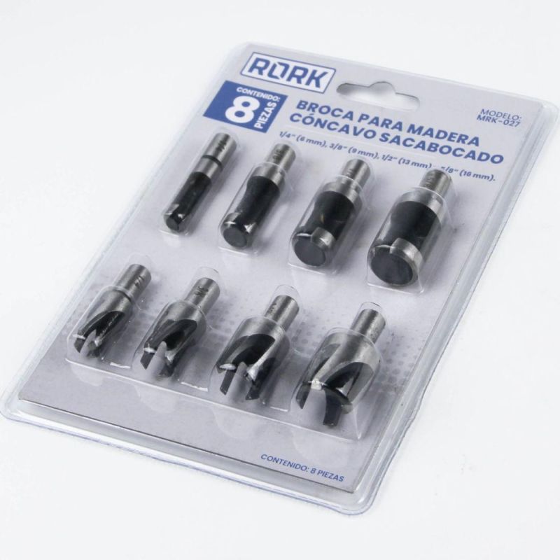 8PCS Blister Card Packing Wood Drilling Cork Drill