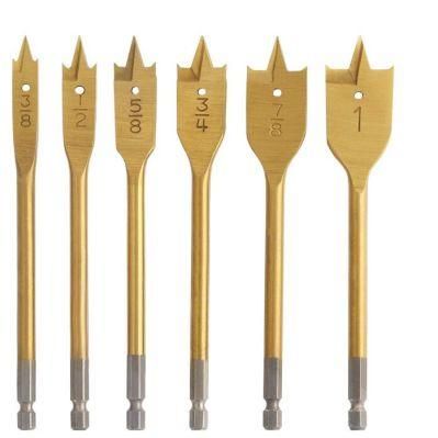 Spade Drill Bit Set- Paddle Flat Bits, Hole Cutter, Titanium Coating, Carbon Steel, Woodworking