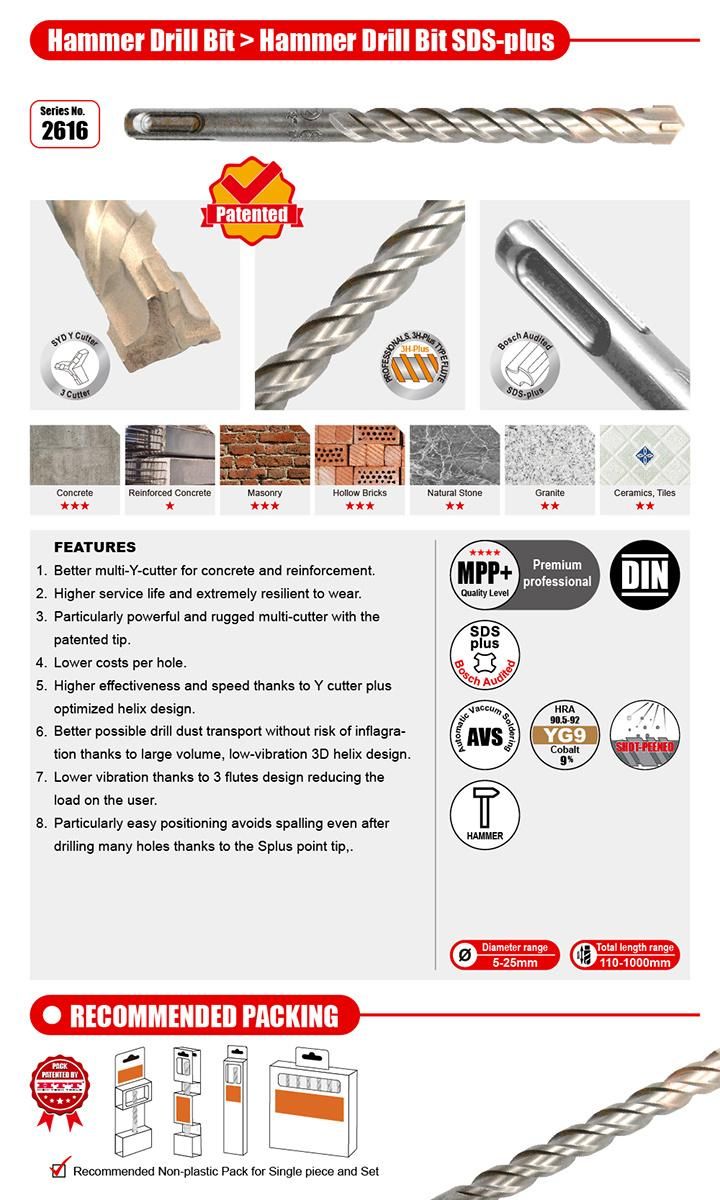 Y Cutter Hammer Drill SDS Plus for Concrete Stone Brick Drilling