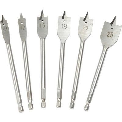 Flat Wood Drill Bit Set 6PCS, Hex Shank, Spade Bits with Double-Cutting Spurs