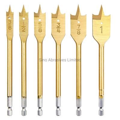 Universal Hex Shank Titanium Plating Wood Flat Spade Drill Bits for Hand Drilling Tools