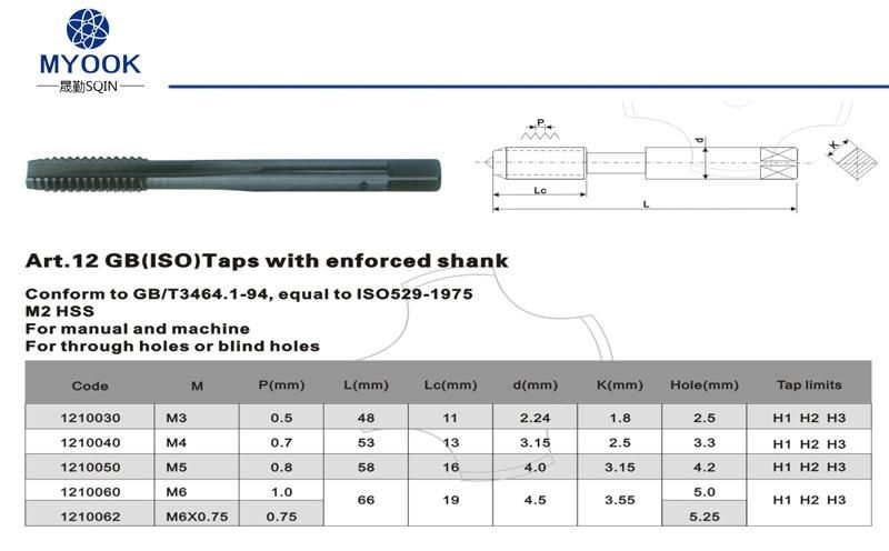 HSS Taps Art. 12 GB (ISO) Taps with Enforced Shank