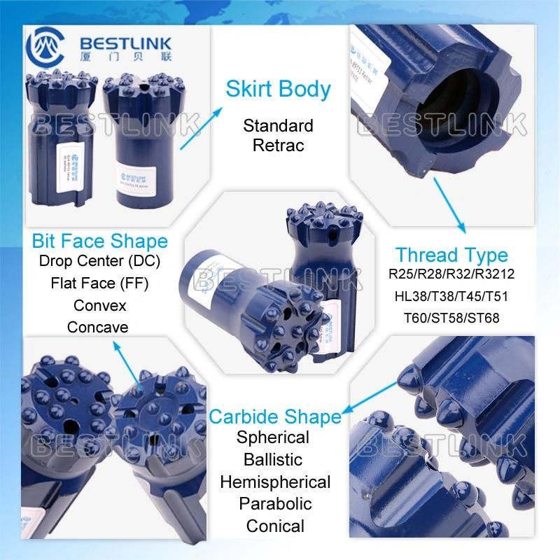 Tunneling Reaming Drill Bit T45 / T38 / R32 76mm - 127mm Diameter Forging Type