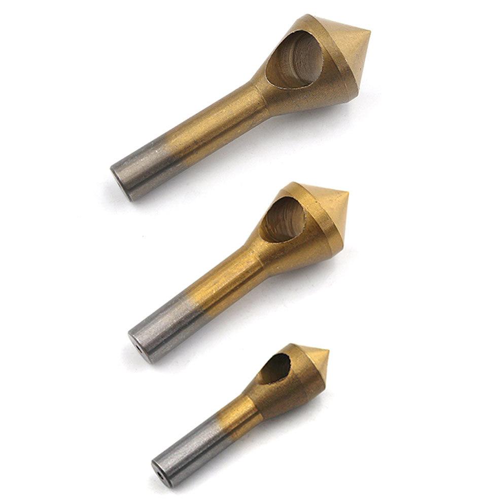 Z-Lion Quick Titanium-Plated 4PCS Cylindrical Shank Flute HSS Countersink Deburring Bit Set for Metal/Woodworking Hole Saw Drilling