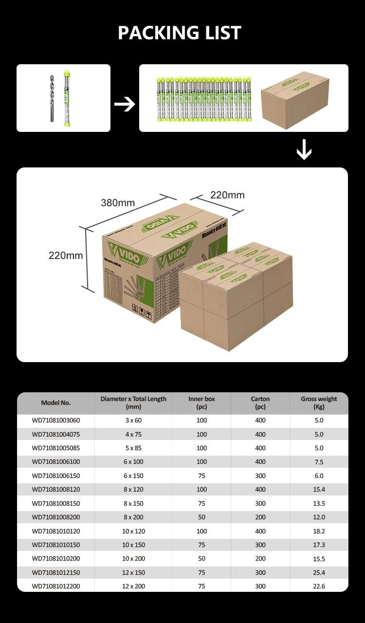 Vido 10*150mm Masonry SDS Drill Bit for Impact Drill