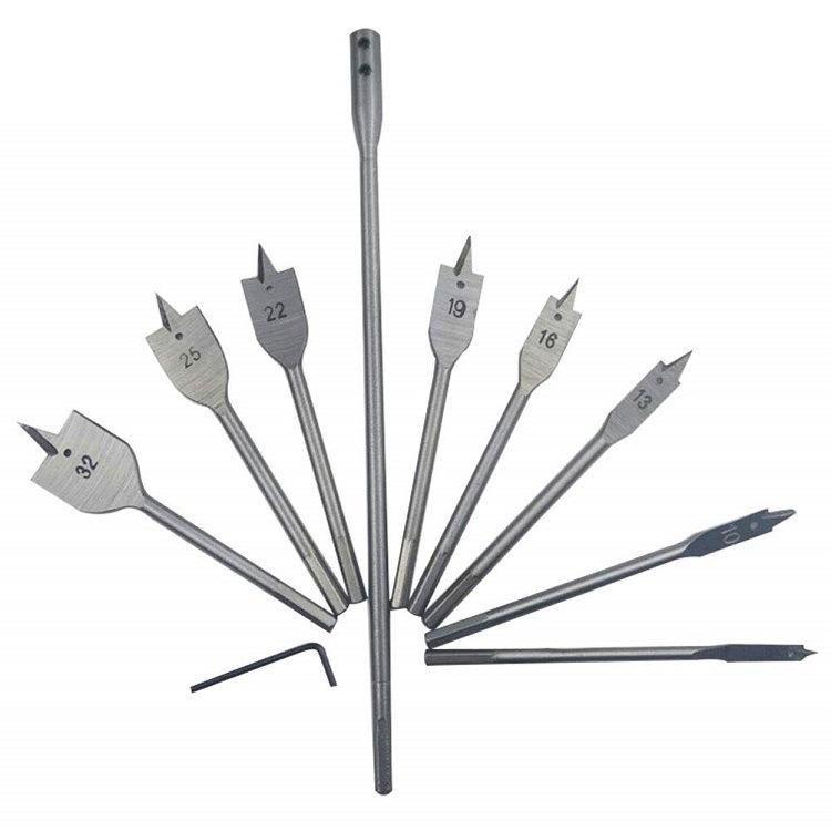 Titanium Coated Quick Change Hex Shank Tri-Point Flat Wood Spade Drill Bit with Cutting Groove