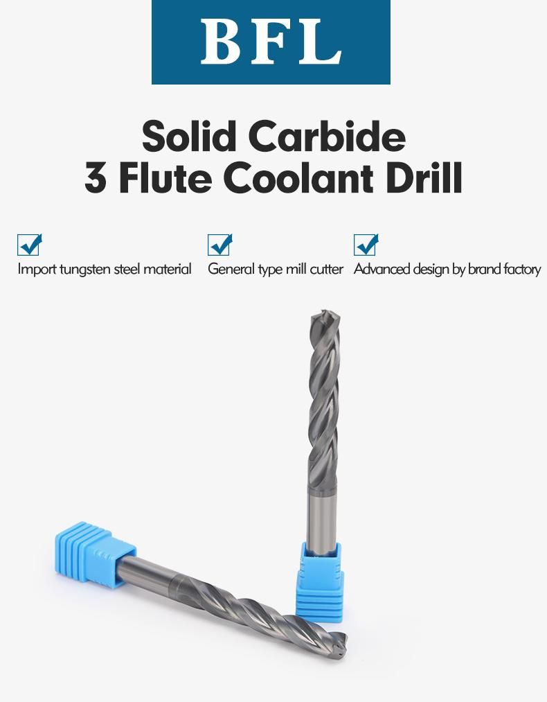 Bfl Frese Solid Carbide 3 Flute Twist Drill Bit with Coolant Hole for Steel Milling Cutters with Replaceable Knives