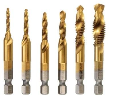 Goldmoon Titanium Coated High Speed Steel 6542 (M2) Hex Shank Spiral Flute 2-In1 Combination Drill and Tap Bit