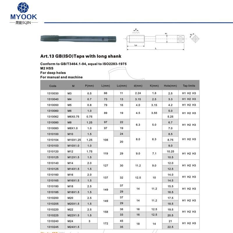 HSS Taps Art. 13 GB (ISO) Taps with Enforced Shank