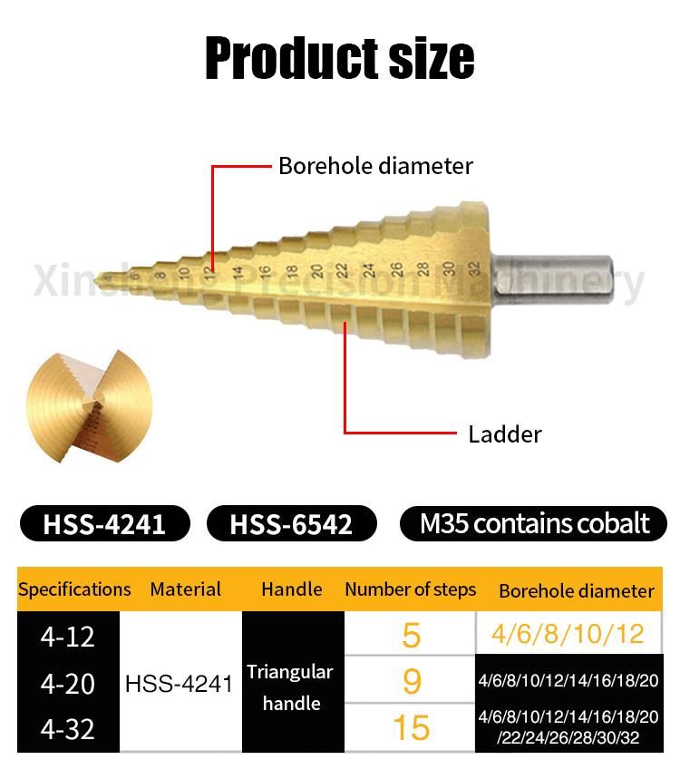 HSS Titanium Coated Step Drill Bit 3-12mm 4-12mm 4-20mm Power Tools Wood Cone Drill Bit