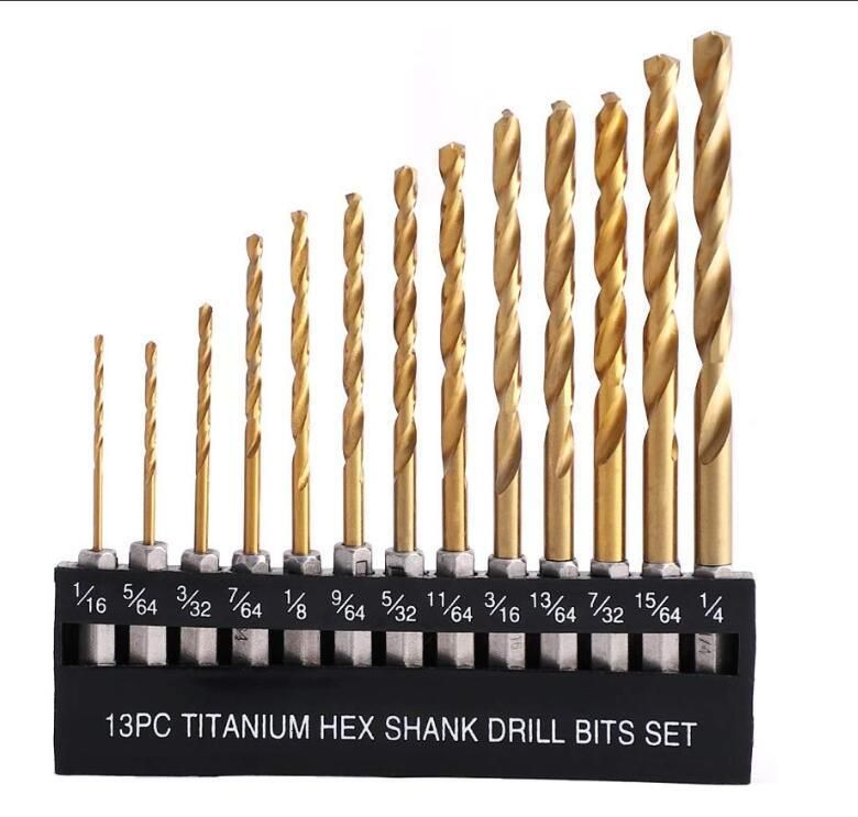1/16"-1/4" 13 PCS Hex Shank High Speed Steel Drill Set for Wood Plastic Aluminum Alloy