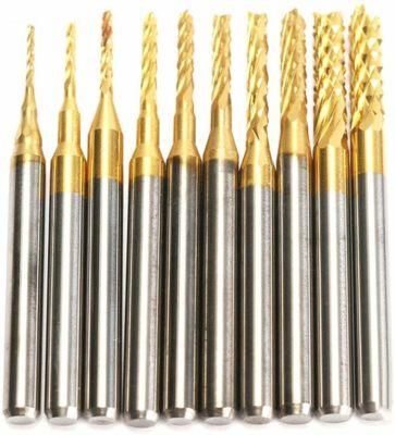 10PCS Titanium Coat Carbide End Mill Engraving Bits Set