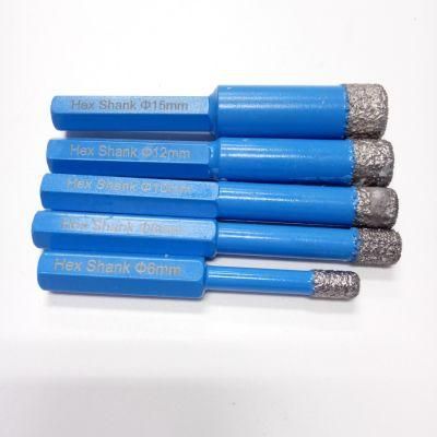 6mm Blue Diamond Vacuum Brazed Hex Shank Dry Tile and Porcelain Drilling Core Bit