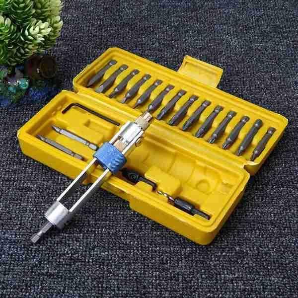 20-Piece Set of Yellow Alloy Steel High-Speed Steel Countersunk Drill Batch Head Wind Batch Double-Use Screwdriver Conversion Tool