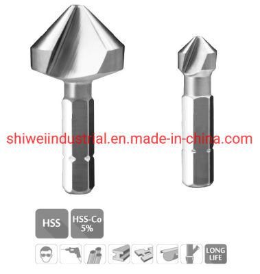 3 Flute 90 Deg. Countersink, 1/4&quot; Hex Bit Shank, HSS / HSS-Co Silver