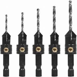 5PCS Hex Shank 2 Flute Tct Carbide Tipped Wood Countersink Drill Bit Set for Wood Screw