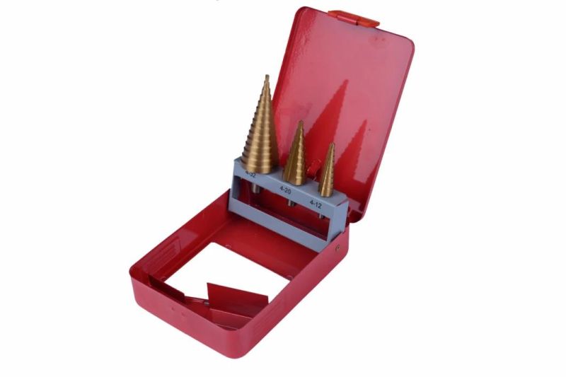 3 PCS Step Drill Set Tin Coated in Metal Box